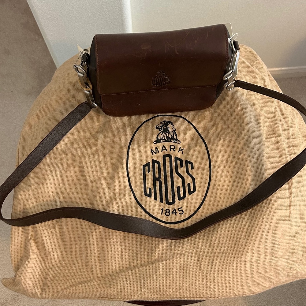 Mark Cross dark brown leather bag; vintage; new with tags and dust bag
